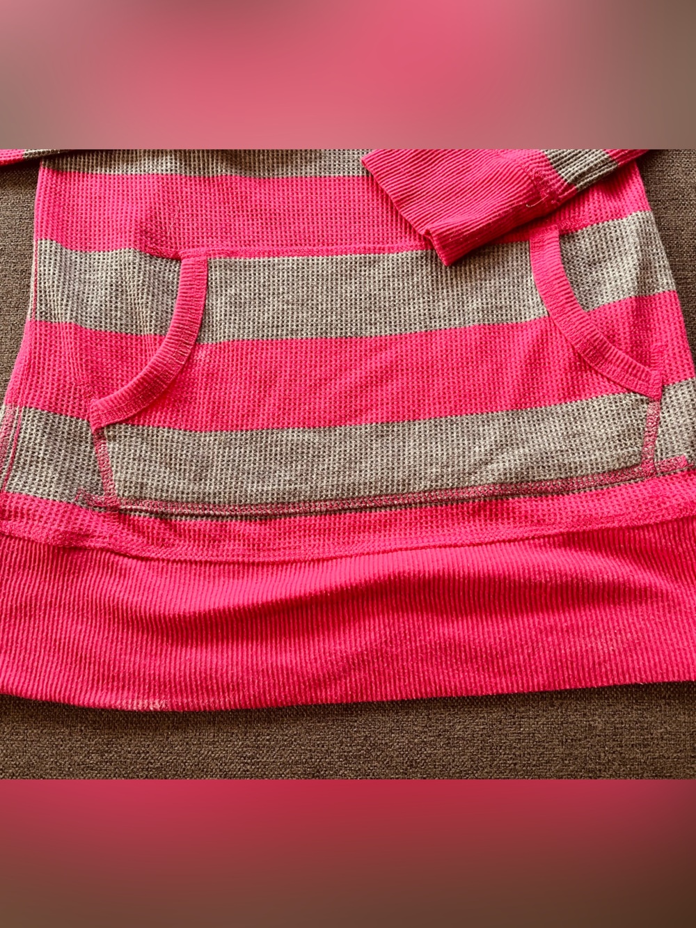 SO Authentic American Heritage Striped Pink Gray Waffle Knit Hoodie women Size S - Picture 2 of 6